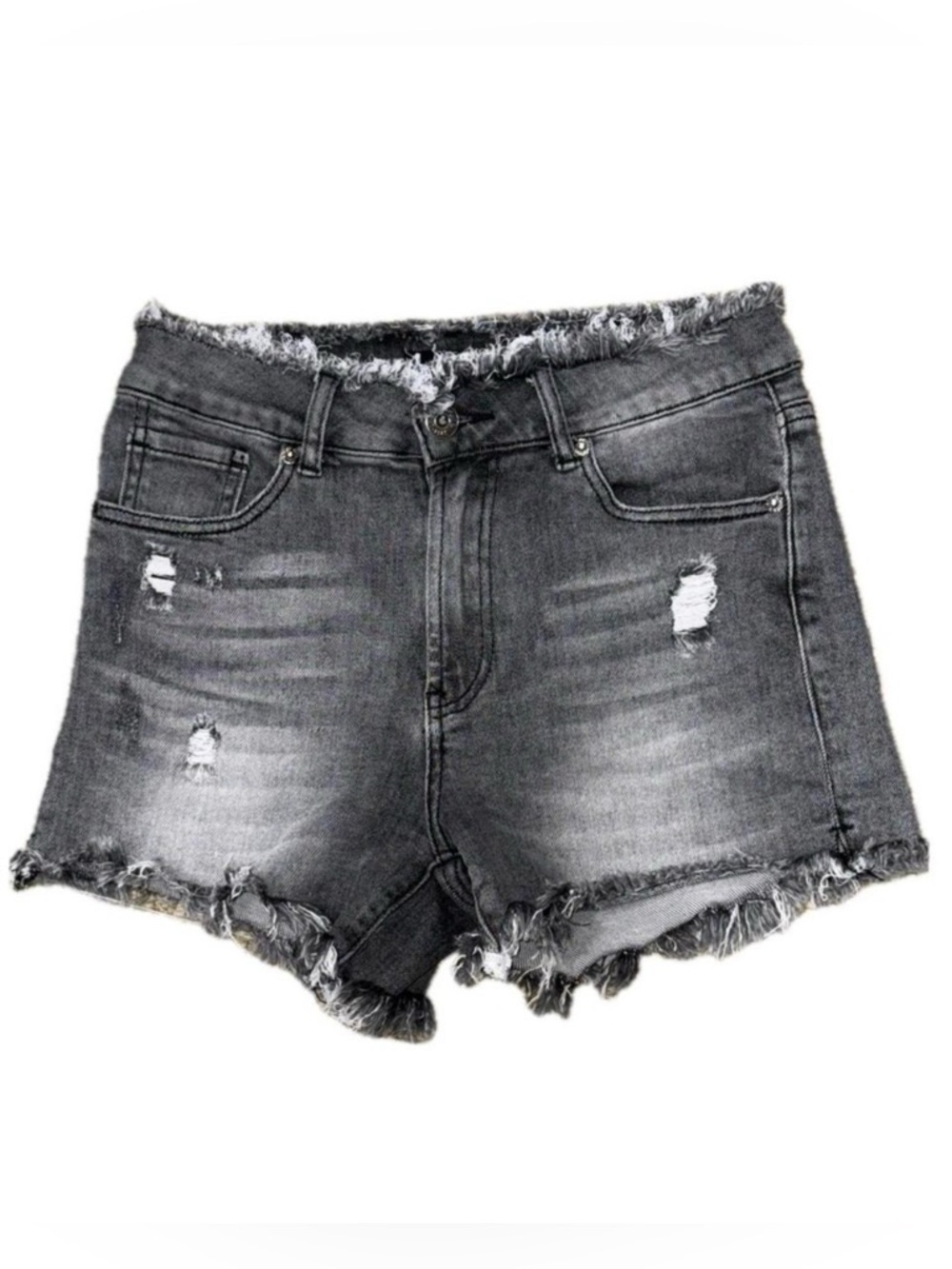 RISEN LOS ANGELES Heavy Distressed Raw Hem Black Denim Shorts | Sz S